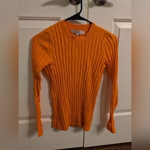 LOFT Vibrant Orange Ribbed Crew Neck Sweater
